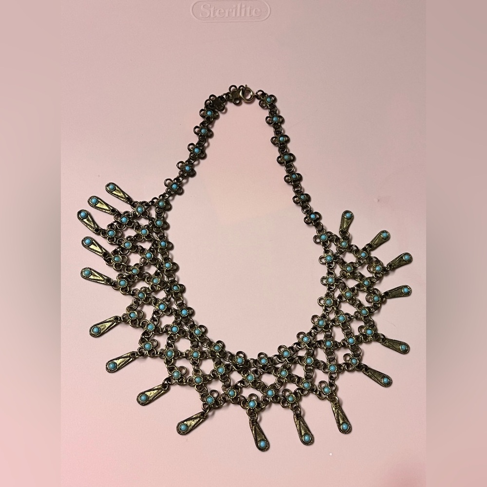 Vintage Brass Choker with Drip Dangles and matching Bracelet Egyptian Revival